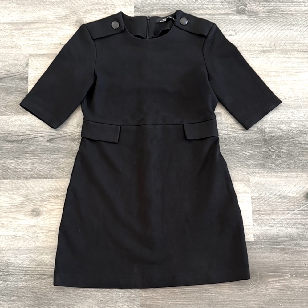 Zara Black Sheath Dress 3/4 Sleeve Crew Neck Size- Small